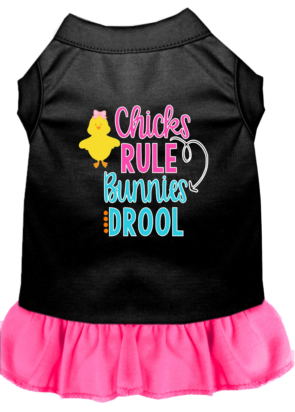 Chicks Rule Screen Print Dog Dress Black with Bright Pink Sm